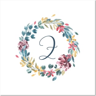 Floral Monogram Z Colorful Full Blooms Posters and Art